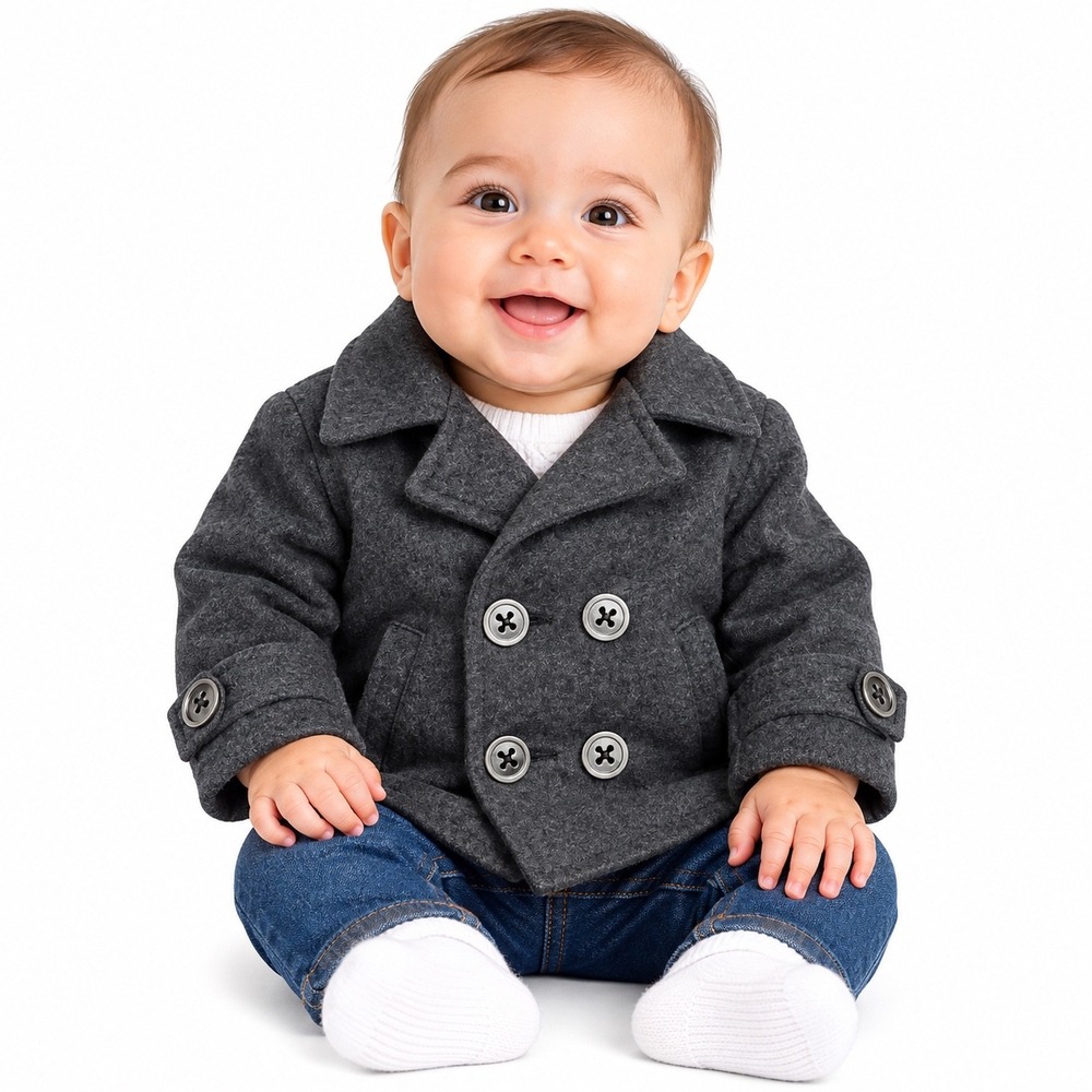 Koala Baby Charcoal Gray Wool Blend Double Breasted Pea Coat Infant Size 6M